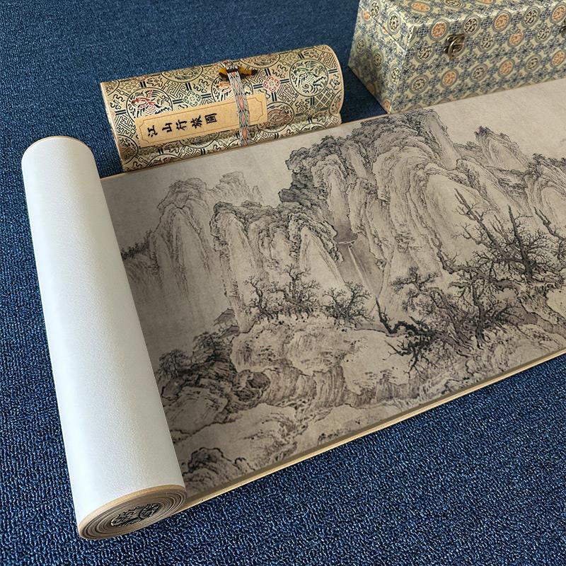 金 太古遗民 江山行旅图古代山水国画风景画长卷高清微喷复刻装裱