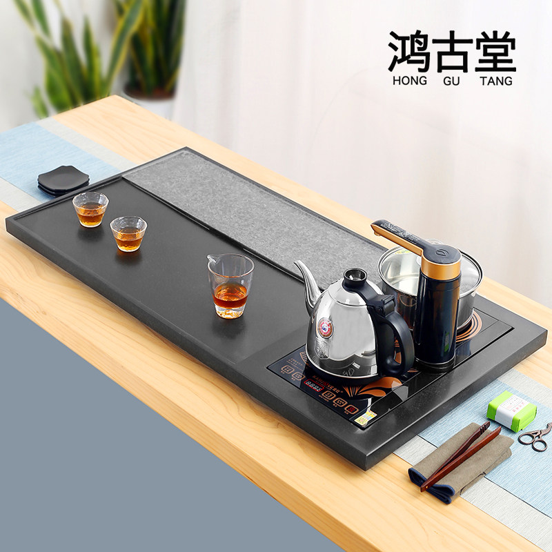 乌金石茶盘套装全自动上水茶台金灶烧水壶一体电磁炉石头茶海托盘