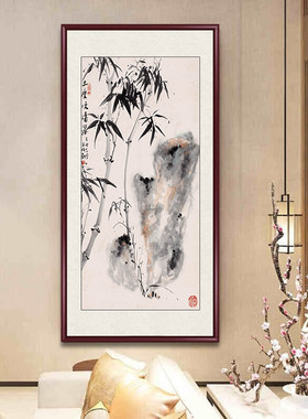 唐寅山水挂画草屋蒲团图唐伯虎字画中式入户玄关装饰画办公室壁画