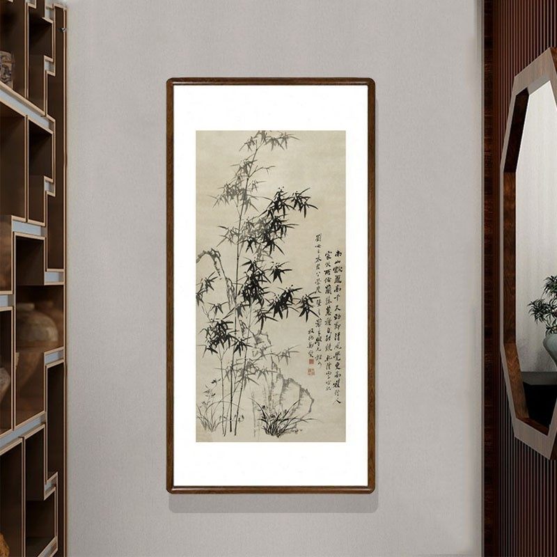 国画竹子画新中式客厅墙面装饰画办公室竖版挂画郑板桥竹石兰蕙图