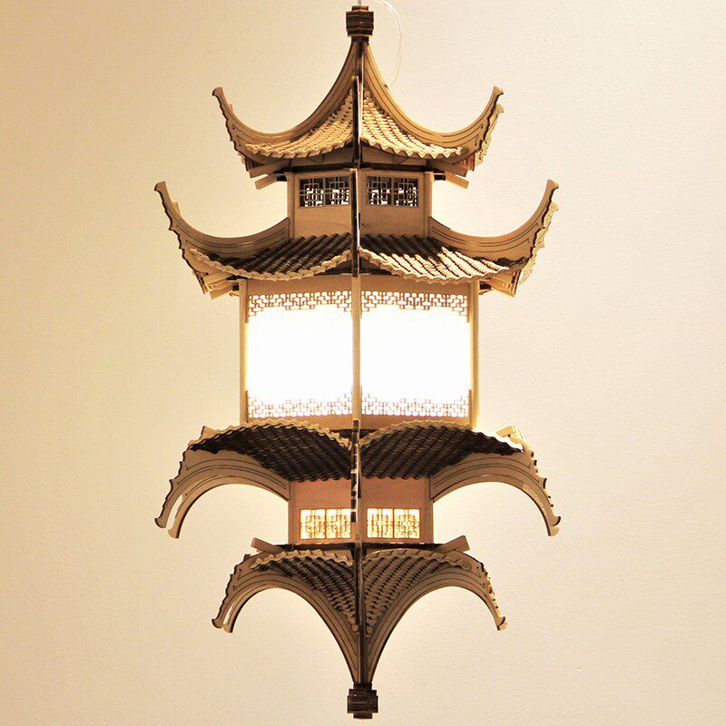 流时间中国风民宿手工木质古建筑成品亭子软装灯饰品模型吊饰挂件