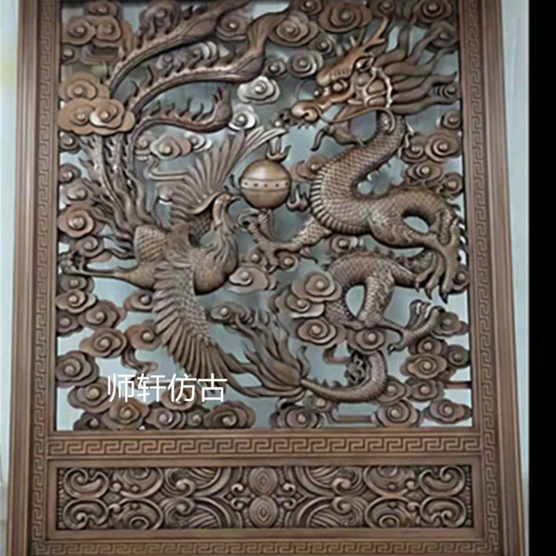 东阳木雕手工雕刻中式龙凤实木雕花板玄关背景墙仿古屏风可定制