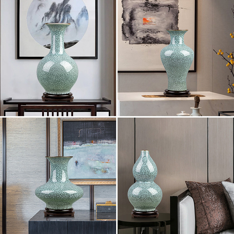 景德镇陶瓷花瓶摆件中式仿古官窑家居装饰品客厅插花器工艺品瓶子