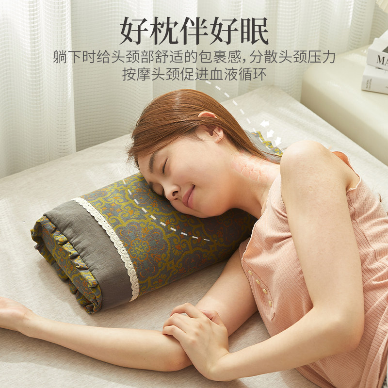 全荞麦皮枕头单人中式复古方枕成人助睡眠硬高枕芯学生宿舍护颈枕