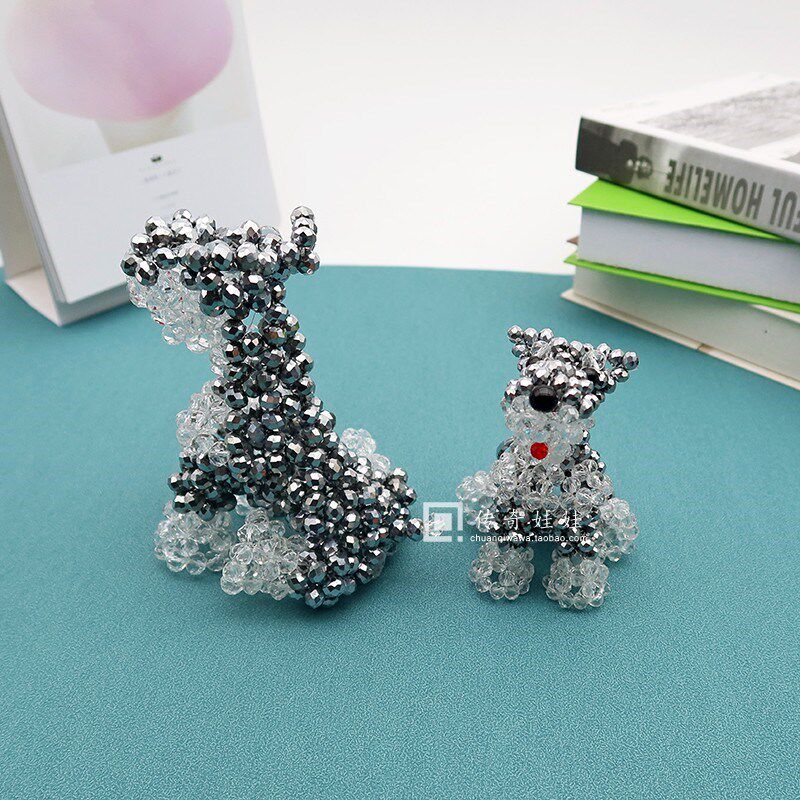 成品水晶串珠生肖狗手工编织雪纳瑞贵宾犬雪瑞纳钥匙链挂件小摆件