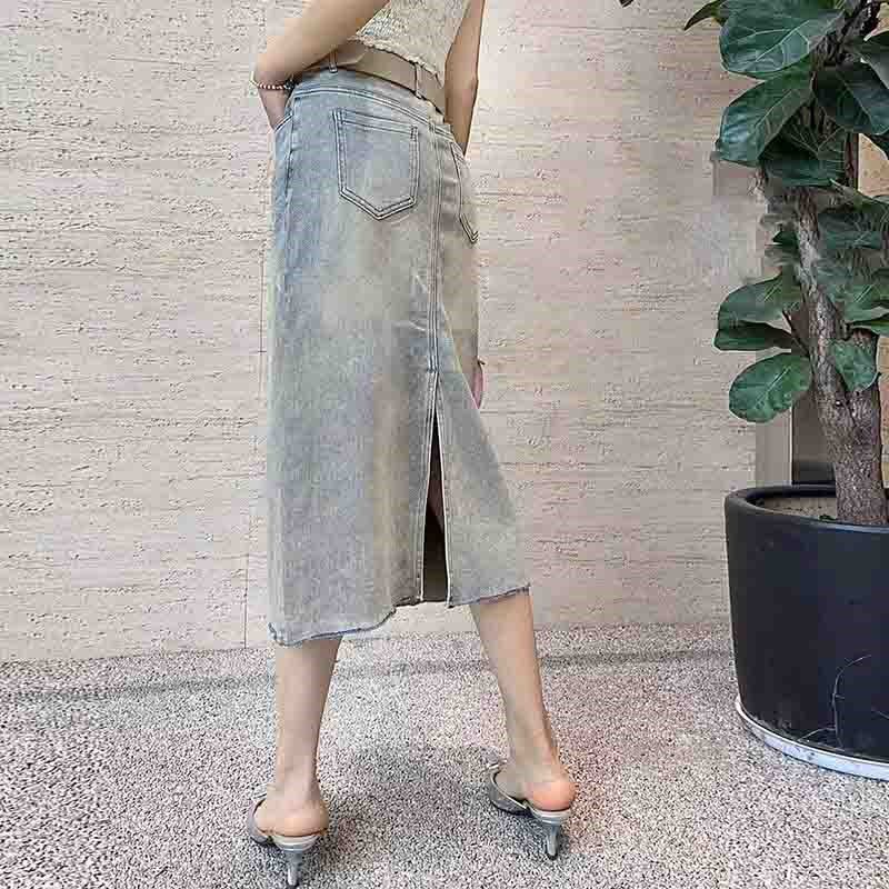镂空牛仔半身裙女中长款2024年夏季新款高腰显瘦宽松大码时尚女生