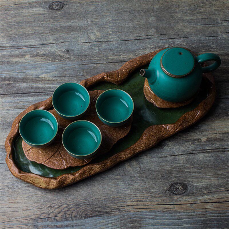粗陶茶盘 莲蓬荷叶陶瓷壶承茶托复古蓄水干泡盘茶台功夫茶海 包邮