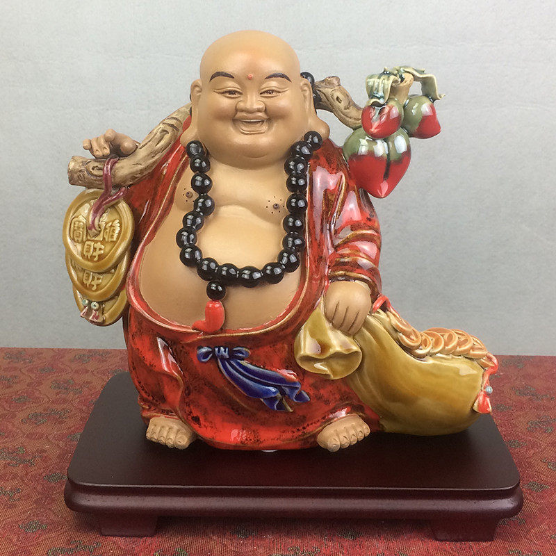 布袋佛小担金笑佛中式客厅酒柜陶瓷摆件石湾公仔办公室招财装饰品