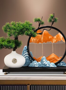 迎客松流沙画摆件办公室装饰品中式客厅玄关电视柜茶室桌面工艺品