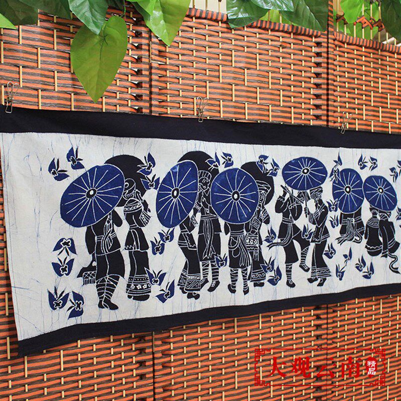 蜡染画蓝春恋餐厅酒吧装饰画棉布壁挂云南民族工艺品苗族壁画手工