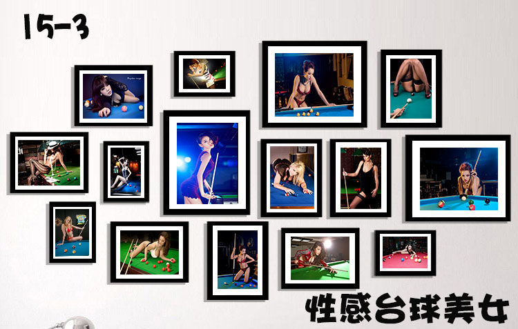 斯洛克台球室装饰画桌球吧挂画台球明星挂画 酒吧台球厅组合挂画