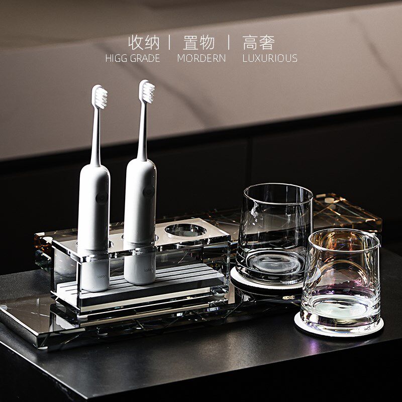 水晶玻璃吸水电动牙刷置物架创意高档卫生间洗漱套装牙具牙杯收纳