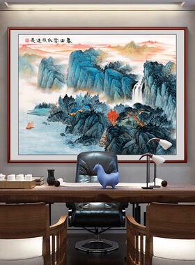 国画春山富水图办公室挂画宝地福居山水画靠山图背景墙定制装饰画