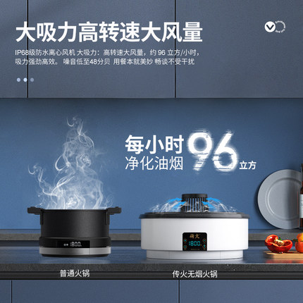 新品传火鸳鸯电热火锅家用自吸净化无烟锅多功能料理锅大功率涮烤