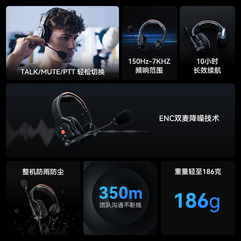 猛玛立声SE青春版导播系统 头戴式降噪对讲机 无线三方通话一拖四