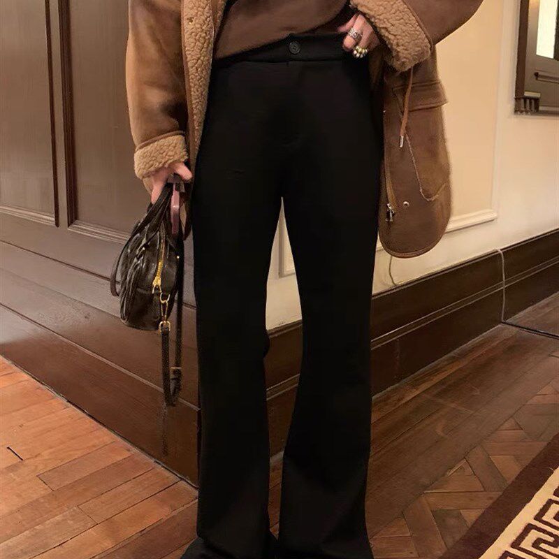 南瓜籽女装定制大码胖妹妹mm春夏高腰显瘦微喇直筒时尚休闲西装裤