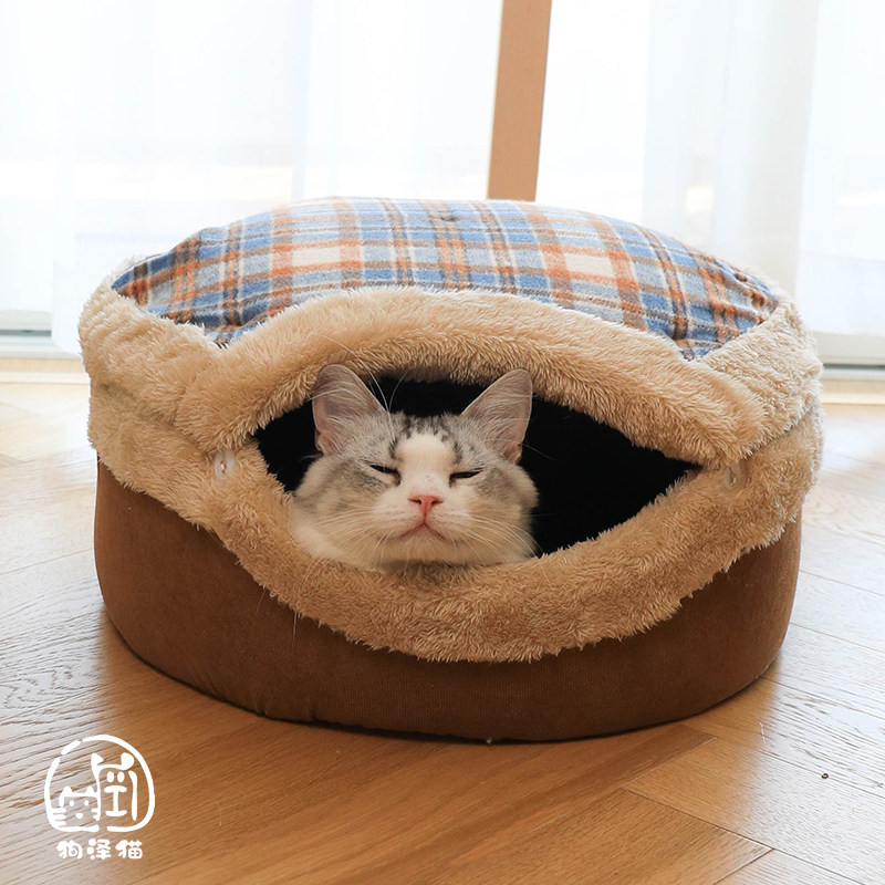 复古老花猫窝四季通用猫床冬天保暖猫帐篷封闭式小猫躲避屋宠物窝