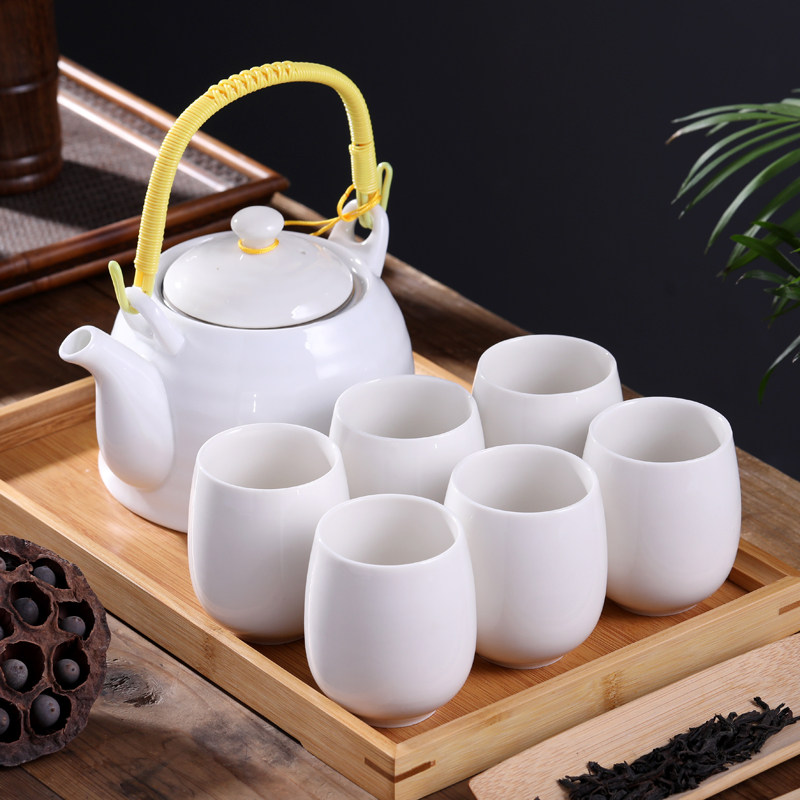 1升提梁壶景德镇陶瓷茶具套组家用整套茶壶茶杯6只装中日式1壶6杯