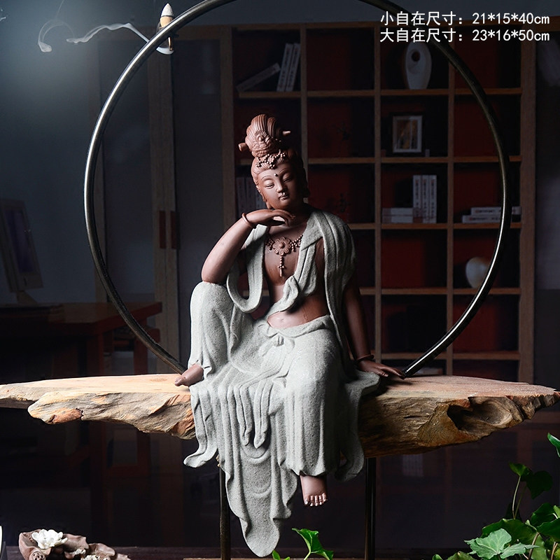 德化陶瓷自在水月观音佛像摆件新中式禅意家居客厅镇宅玄关装饰品