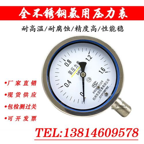氨用不锈钢压力表 YA100BF Y100H 304 氨气 耐腐蚀 高温仪表