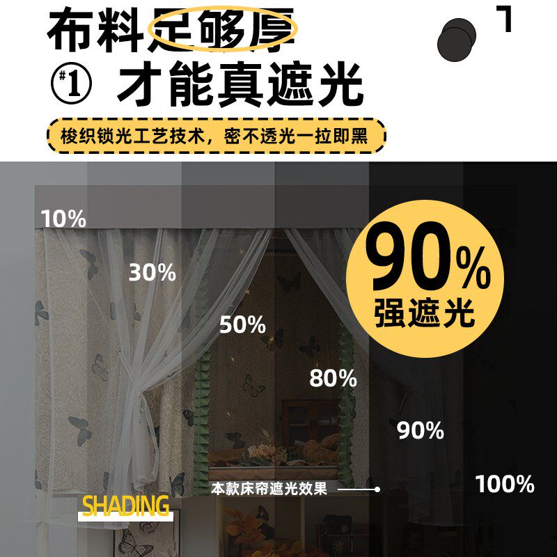 学生宿舍遮光床帘加厚法式公主风床幔女生下铺寝室布帘蚊帐一体式