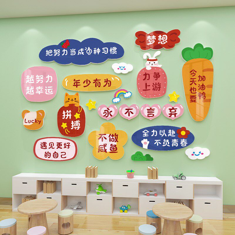 儿童房间布置学生卧室墙面装饰卡通励志文字贴纸遮丑补洞神奇墙贴