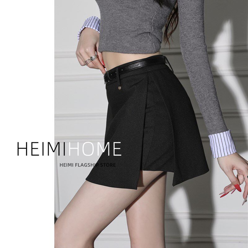 灰色高腰西装半身裙女春秋高级a字短裙小个子显瘦侧开叉包臀裙裤