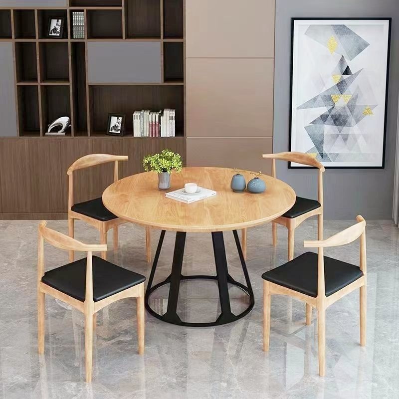 北欧实木餐桌圆形家用简约商用多人火锅饭店餐厅酒店大圆桌椅组合