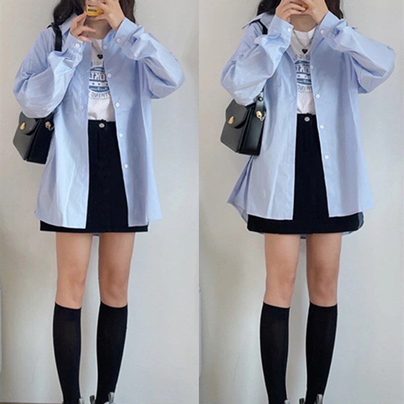 微胖大码套装女秋季宽松显瘦长袖衬衫休闲外穿两件套高腰百褶长裙