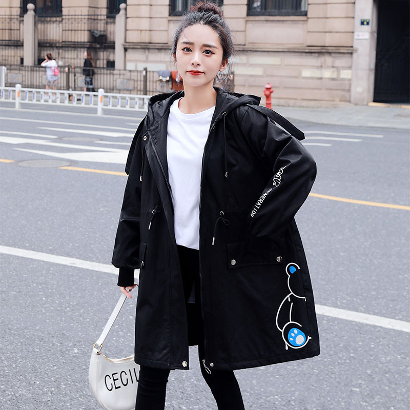 加大码收腰显瘦风衣女春秋装新款初高中学生宽松中长防风外套胖MM