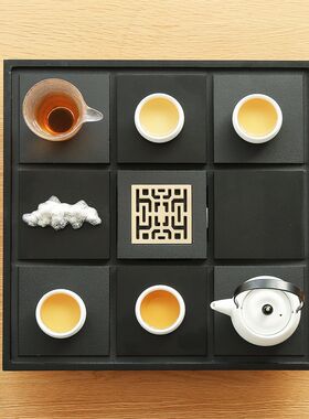 友尚乌金石茶盘茶台家用办公简约功夫茶具套装石制方形沥水茶托盘