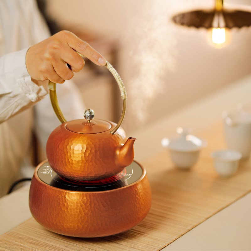 纯紫铜静音电陶炉银铜铁壶煮茶器茶炉家用烧水壶套装玻璃煮泡茶壶