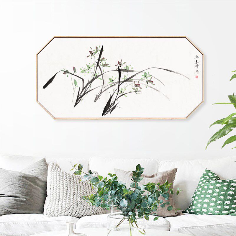 水墨宣言 兰花清雅国画装饰画中式八边形挂画书房墙画茶室壁画