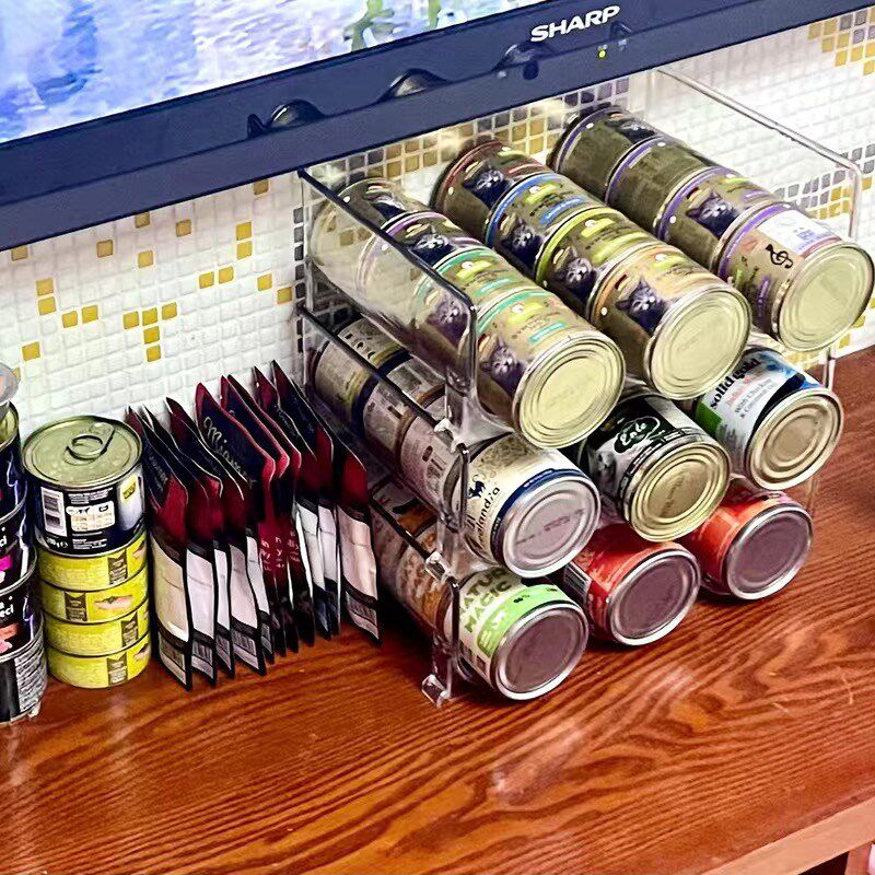 猫罐头收纳盒猫粮猫零食储存盒桌面大容量宠物用品整理盒可叠加