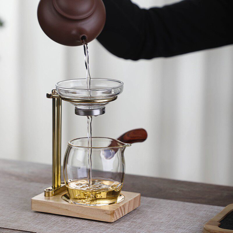 爱洛琳 玻璃公道杯铜木茶漏架 茶叶过滤器支架公杯懒人茶架泡茶架