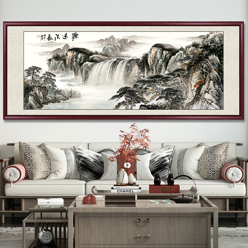 国画山水画客厅挂画办公室书房水墨风景装饰画沙发背景墙靠山壁画
