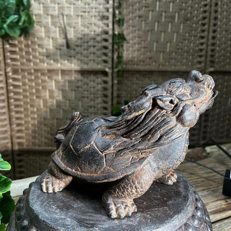 仿古中国风禅意造景山水盆吐水龙龟花盆花盆摆件摆件盆景可爱个性