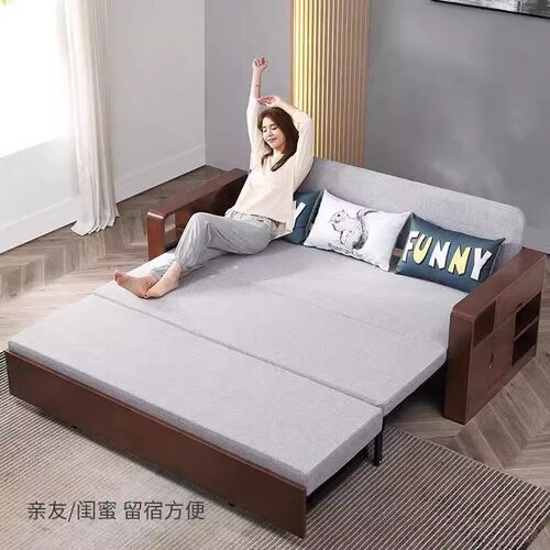实木沙发床多功能折叠两用双人电动升降茶几书桌一体式多用