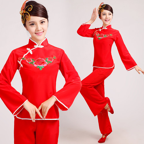 新款秧歌服女套装中老年扇子舞蹈演出服腰鼓队广场舞服装跳舞衣服