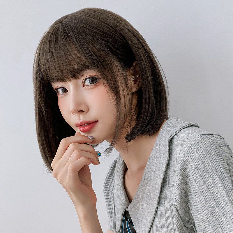 假发女短发韩式丸子头可爱刘海全头套真发全真人发2025年新款时尚