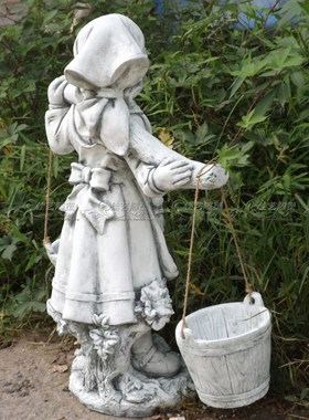 欧式玻璃钢人物雕塑艺术品客厅户外落地摆设可定制作挑水女孩乡村