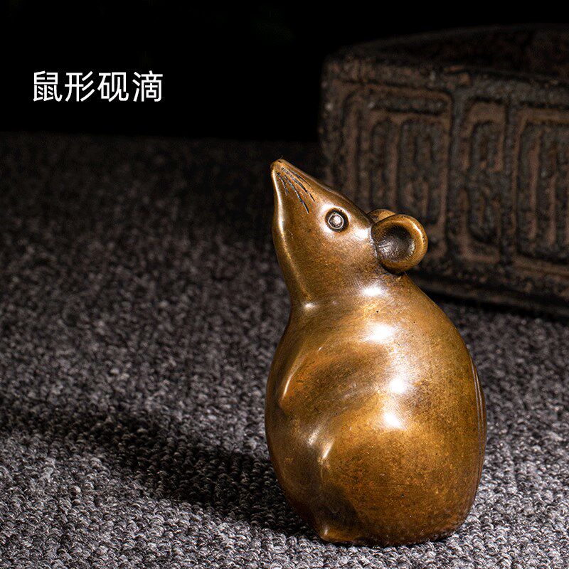 圆形鼠型砚滴 复古铜器文房用品 铜砚滴 铜水滴 铜书滴