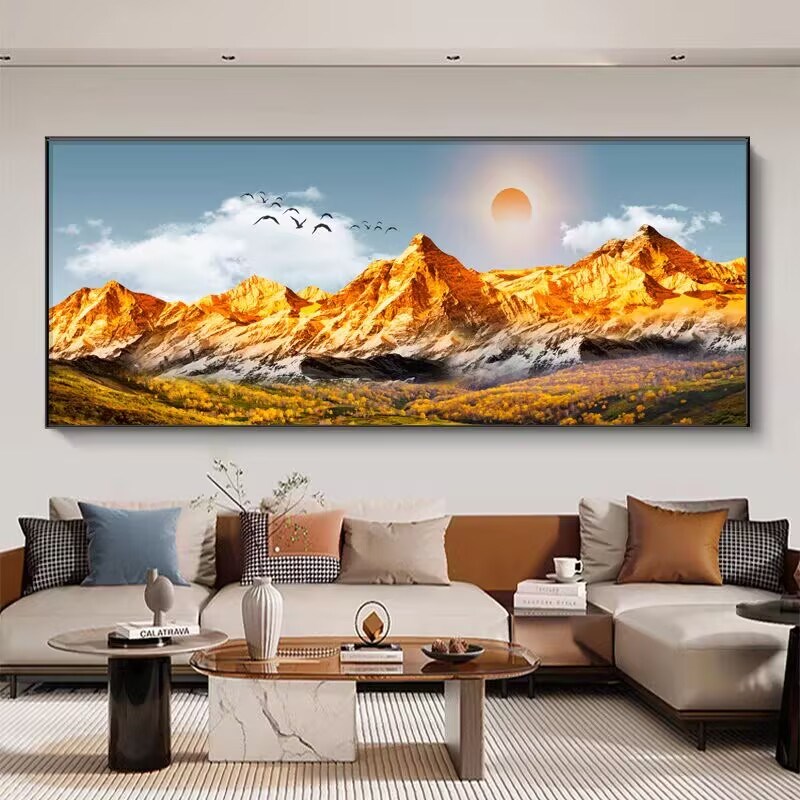 日照金山客厅装饰画山水画靠山图办公室沙发背景墙壁画高级感挂画