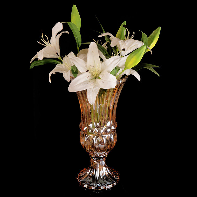 玻璃透明花瓶大号欧式古典风格插花干花落地花器客厅摆件高40cm