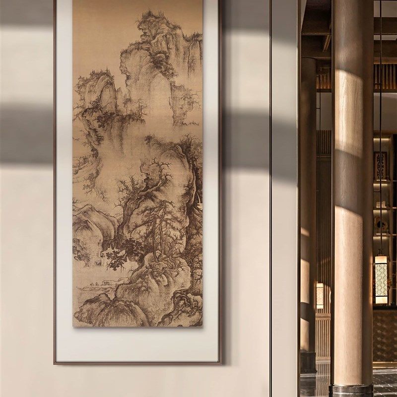 新中式客厅沙发背景墙挂画茶室竖款大幅装饰画办公室酒店风景壁画