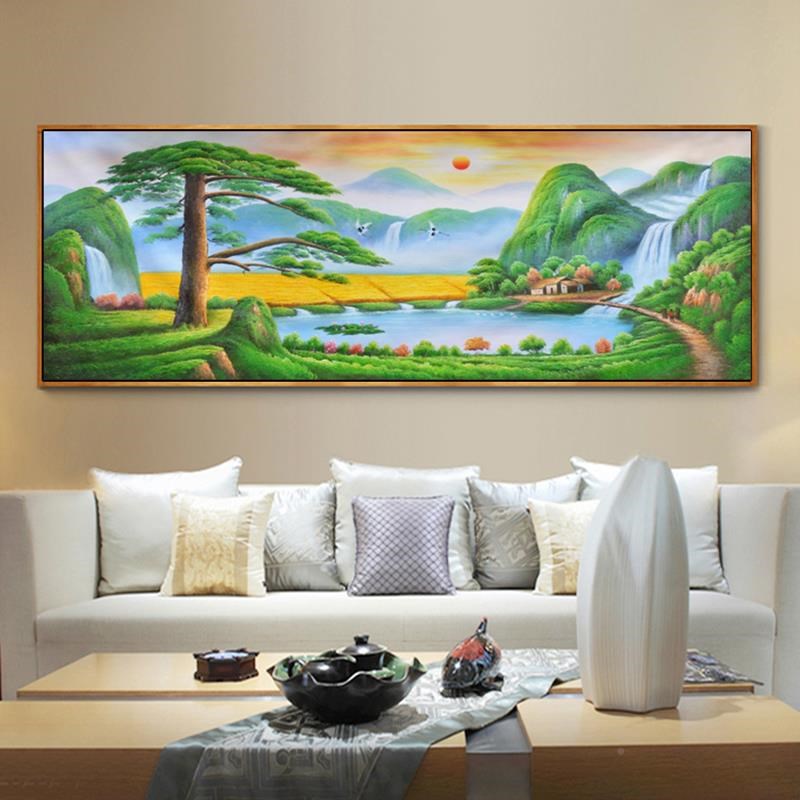 网红聚宝山水画风景客厅装饰画沙发景墙壁背有靠山背油画盆画墙上