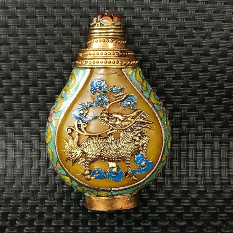 蒙古族手工特色鼻烟壶纯铜镶嵌蜜蜡鼻烟壶藏族内画鼻烟壶仿古壶