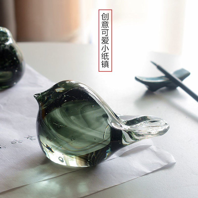 创意纸镇书桌动物小摆件实用装饰摆设女生可爱玻璃小鸟琉璃工艺品