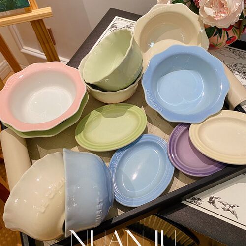 法国酷彩LE餐具炻瓷高颜值花边碗甜品碗米饭碗椭圆盘釉下彩水果碗