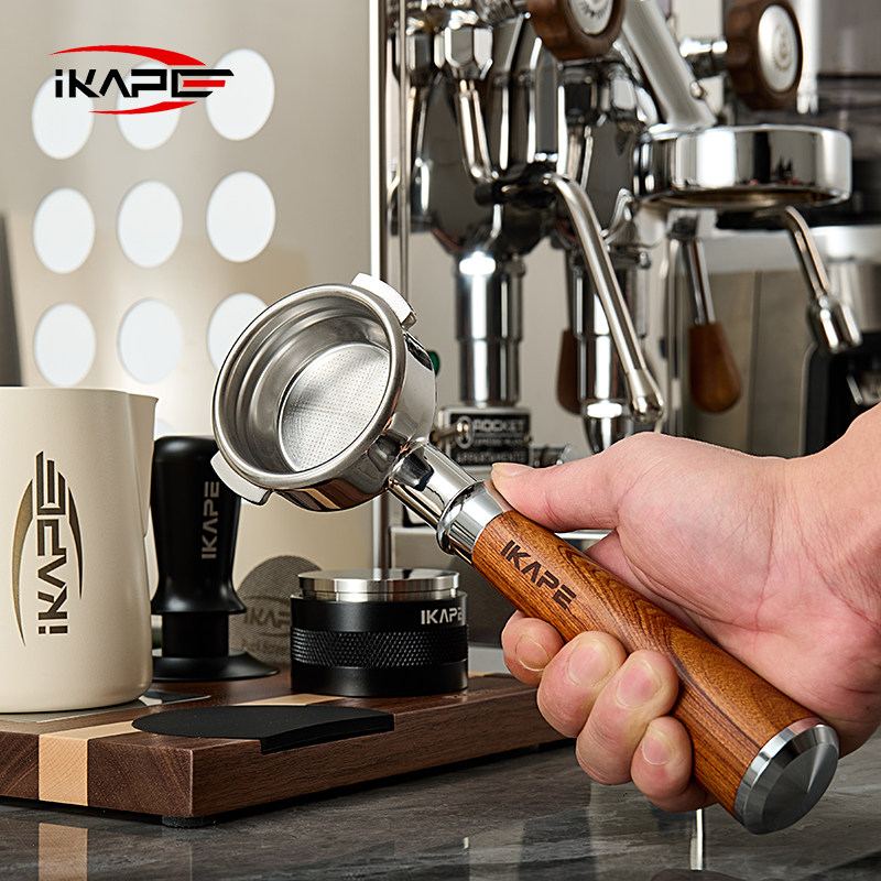 IKAPE意式咖啡无底手柄 咖啡机改装配件304不锈钢实木51/54/58mm
